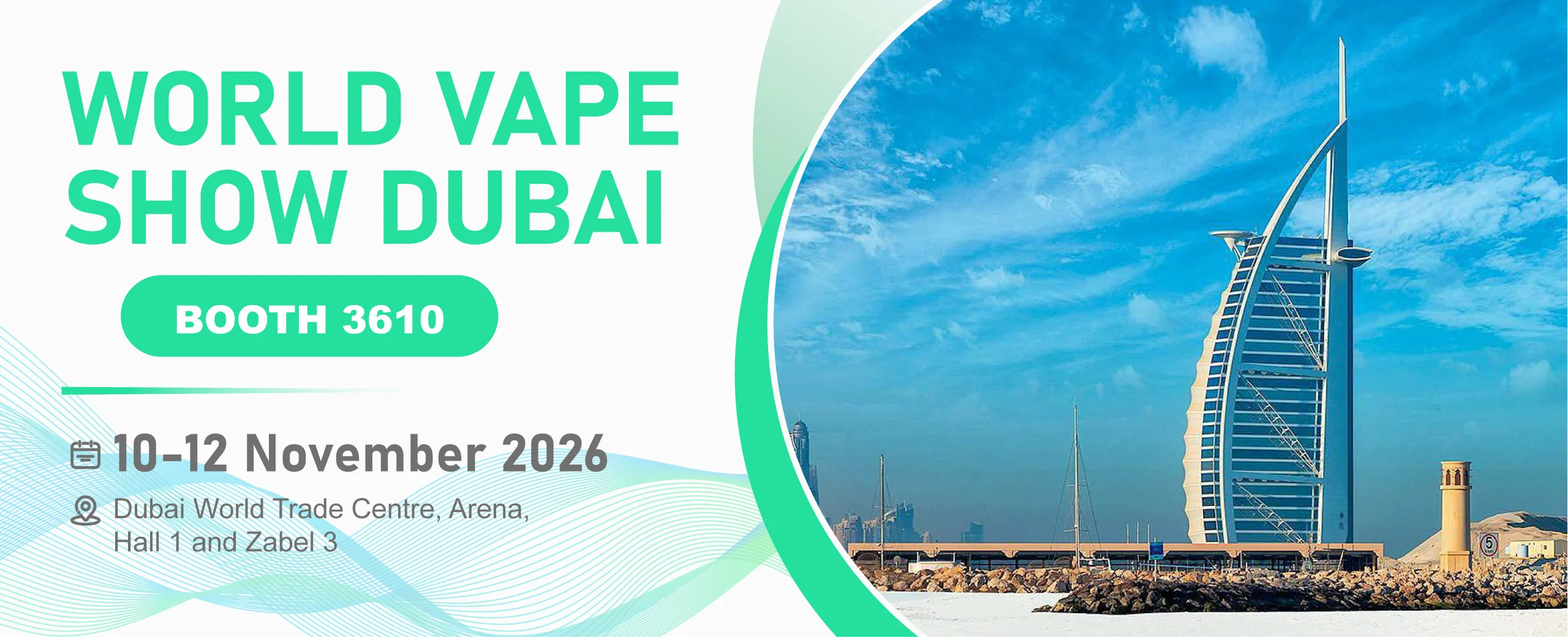 Eleaf poster for World Vape Show Dubai 2026, Booth 3610, 10-12 Nov, Dubai World Trade Centre