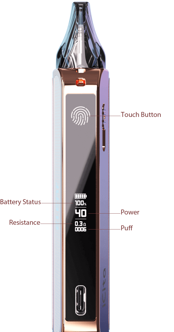 Specifications of Eleaf iCita intuitive OLED screen