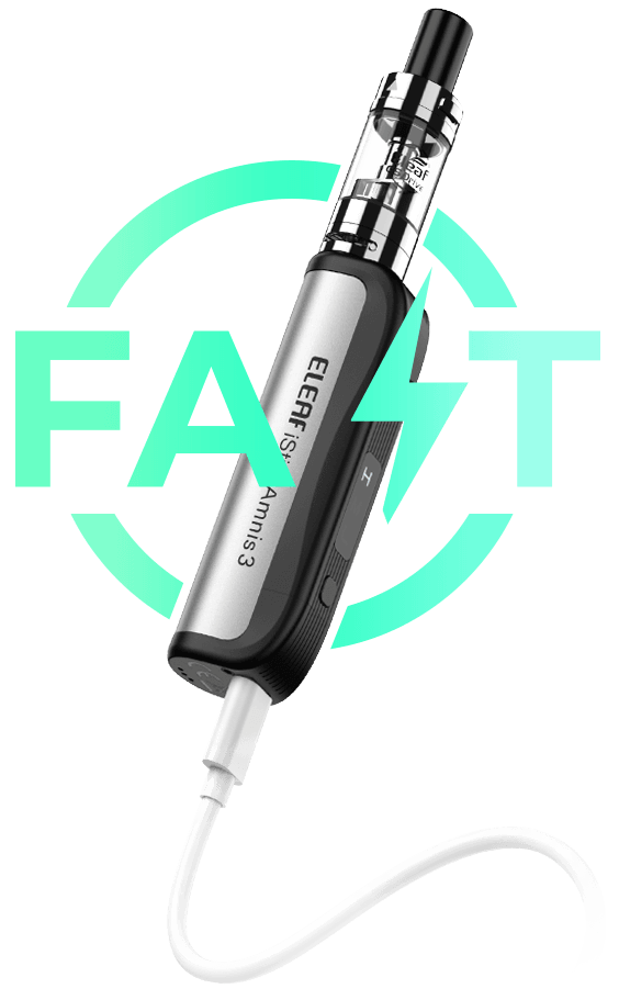 iStick Amnis 3 inside 900mAh battery allows you to power your vaping for 2 days with a 1-hour USB-C fast charge.