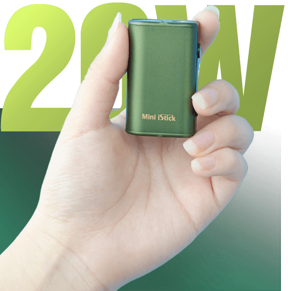 Handcheck of Eleaf Mini iStick 20W vape mod, retaining ultra small size but with more power of 20W max