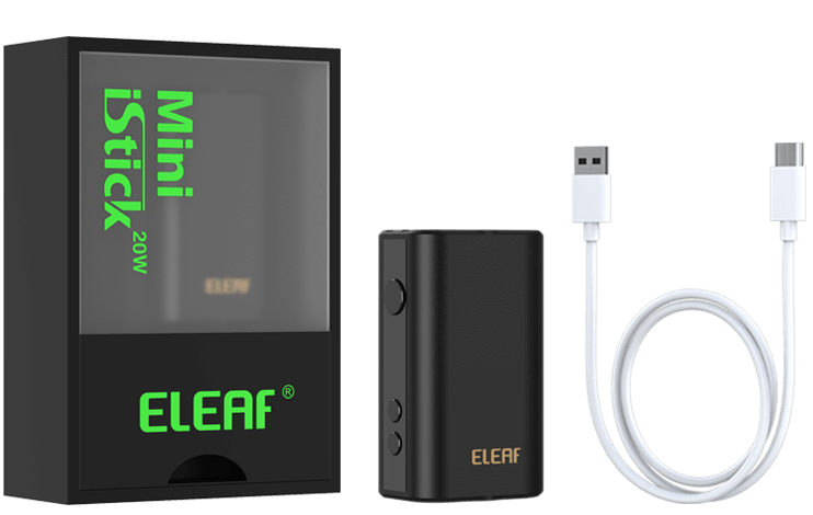 Package of Eleaf Mini iStick 20W vape mod in hardback version