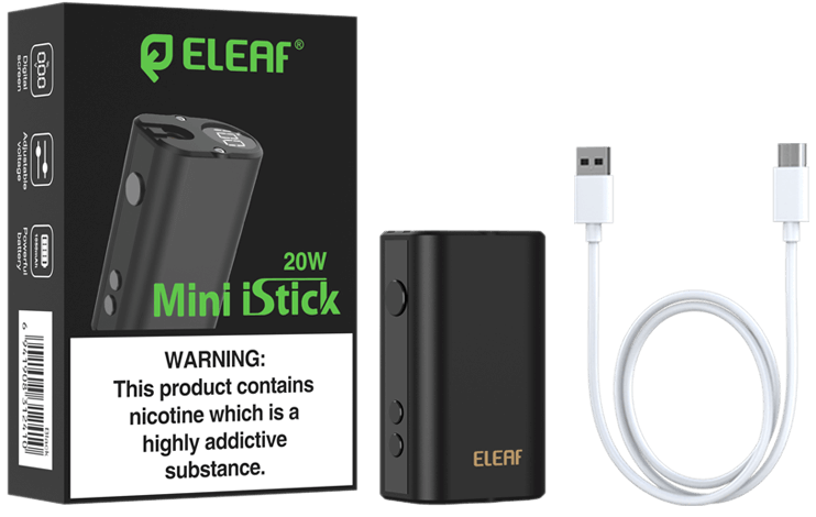 Package of Eleaf Mini iStick 20W vape mod in hardback version