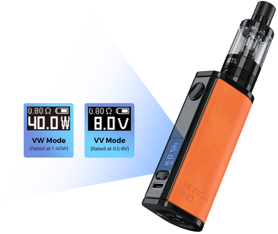 Eleaf iStick i40 offers optional VW and VV mode, giving your better vaping experience