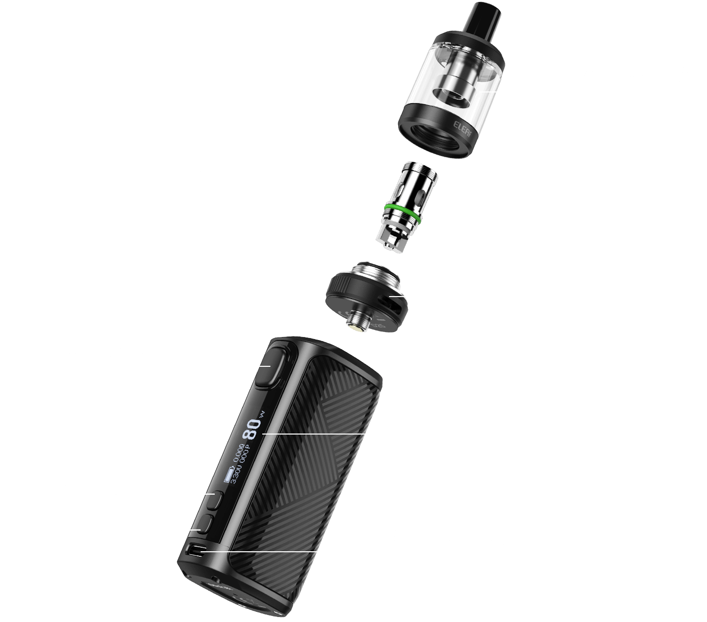 Exploded View of Eleaf iStick i80 Kit with MELO C Tank