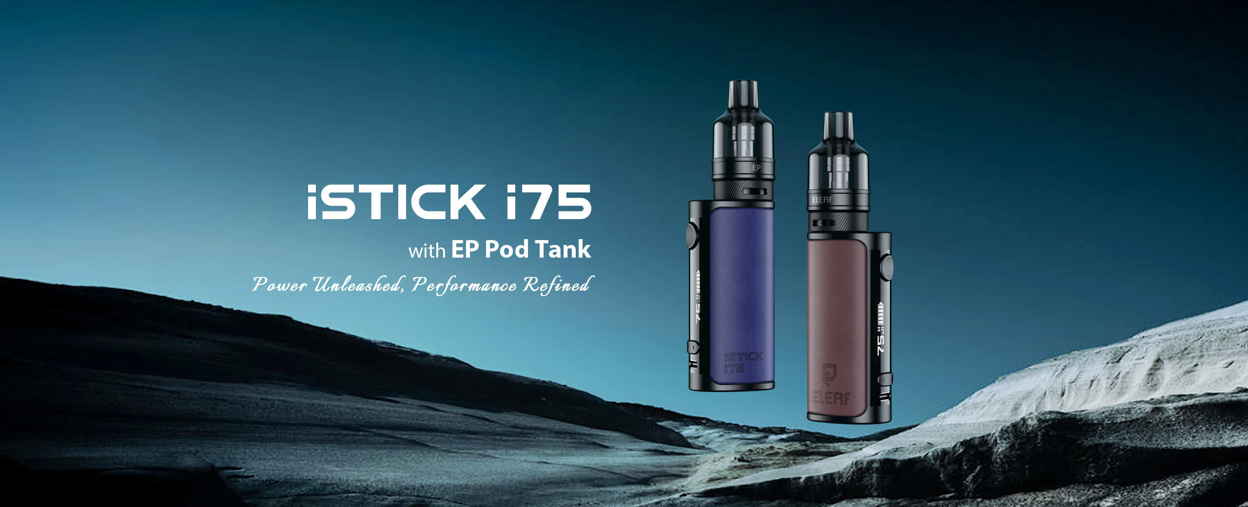 The Eleaf iStick i75 with EP Pod Tank offers a powerful 75W output, a 3000mAh battery for all-day use, and a stylish leather exterior for a great vaping experience.