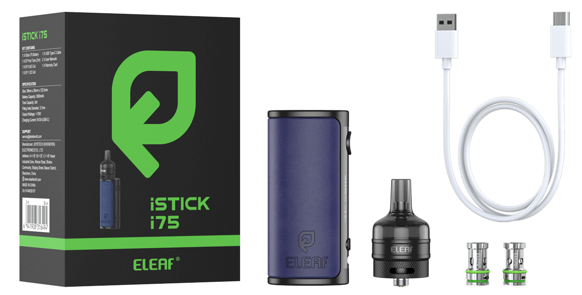 Package of Eleaf iStick i75 with EP Pod Tank vape kit 2ML