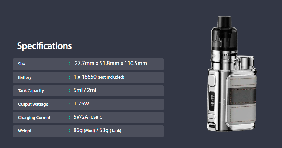 Specifications of Eleaf iStick Pico Le with GX Tank